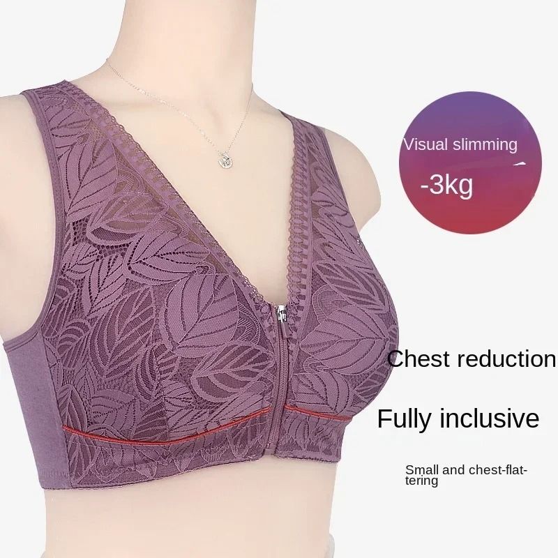 Soft Cotton Front Zip Wireless Lace Tank Bra Plus Sizes 3