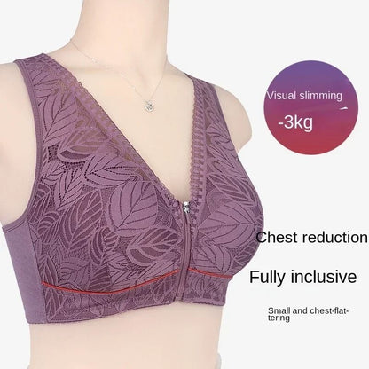 Soft Cotton Front Zip Wireless Lace Tank Bra Plus Sizes 3
