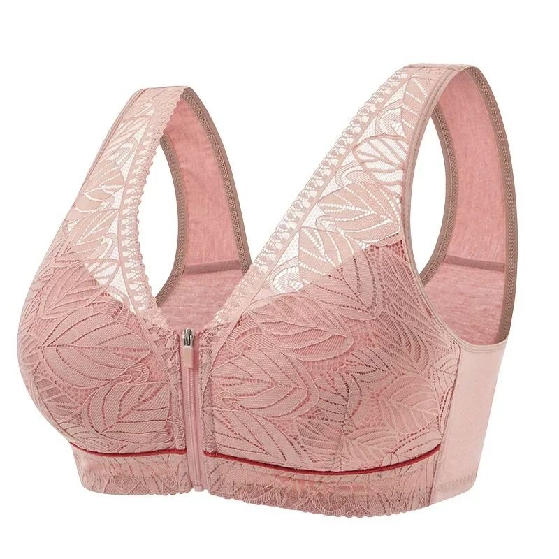 Soft Cotton Front Zip Wireless Lace Tank Bra Plus Sizes 10