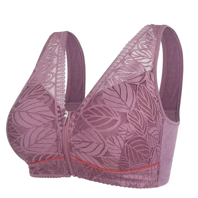Soft Cotton Front Zip Wireless Lace Tank Bra Plus Sizes 5