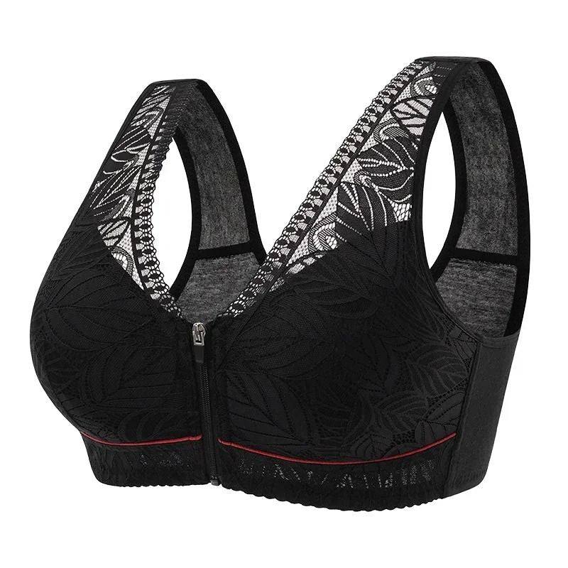 Soft Cotton Front Zip Wireless Lace Tank Bra Plus Sizes 6