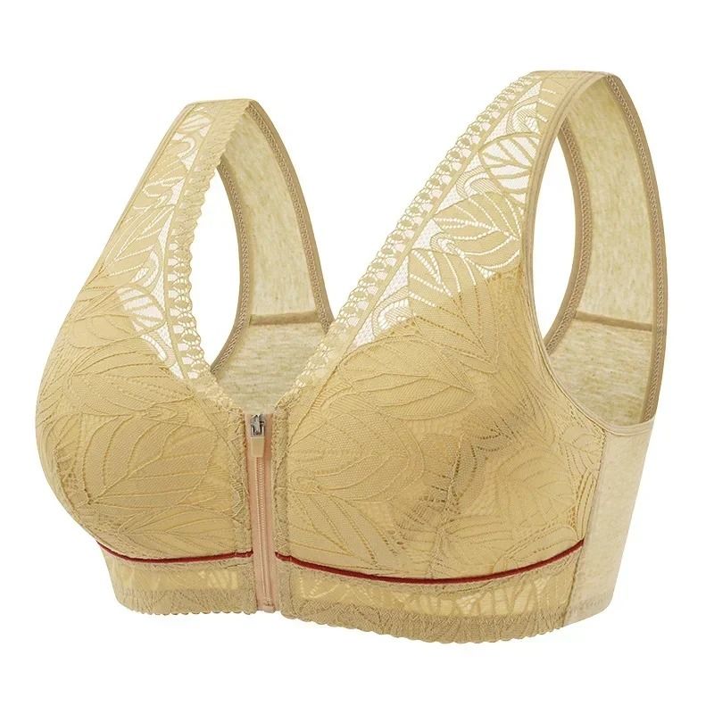 Soft Cotton Front Zip Wireless Lace Tank Bra Plus Sizes 7