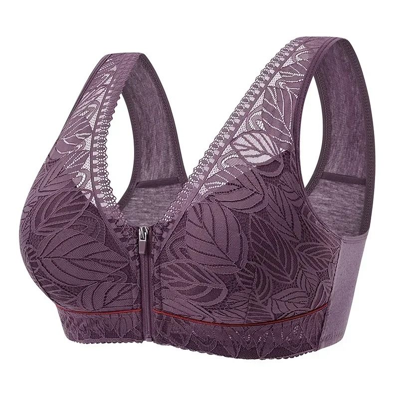 Soft Cotton Front Zip Wireless Lace Tank Bra Plus Sizes 8