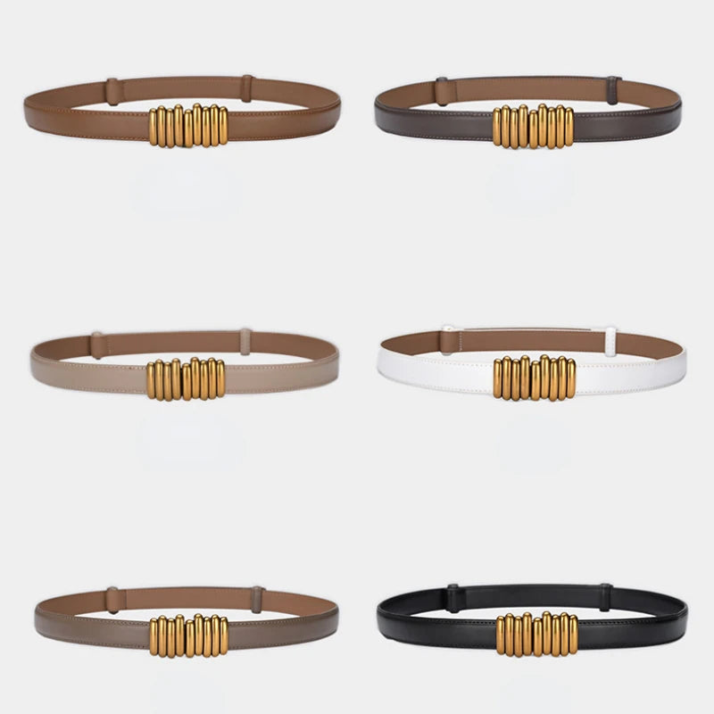 Adjustable PU Leather Ladies Belt Elegant Gold Alloy Buckle Versatile High Quality Womens Dress Wai 4