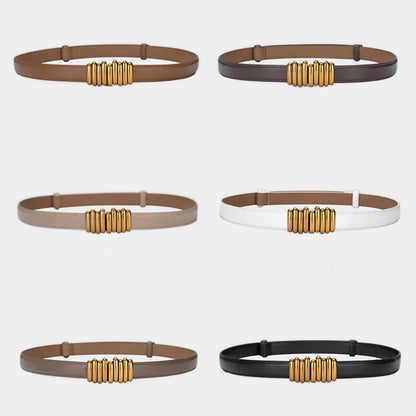 Adjustable PU Leather Ladies Belt Elegant Gold Alloy Buckle Versatile High Quality Womens Dress Wai 4