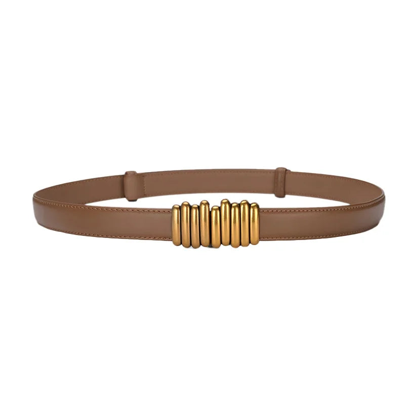 Adjustable PU Leather Ladies Belt Elegant Gold Alloy Buckle Versatile High Quality Womens Dress Wai 5