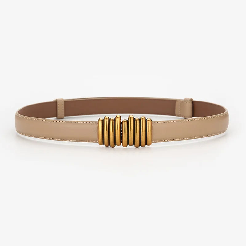 Adjustable PU Leather Ladies Belt Elegant Gold Alloy Buckle Versatile High Quality Womens Dress Wai 7