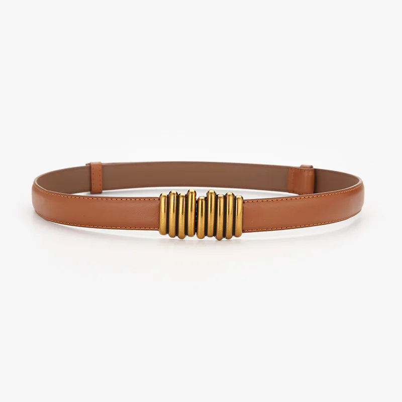 Adjustable PU Leather Ladies Belt Elegant Gold Alloy Buckle Versatile High Quality Womens Dress Wai 8