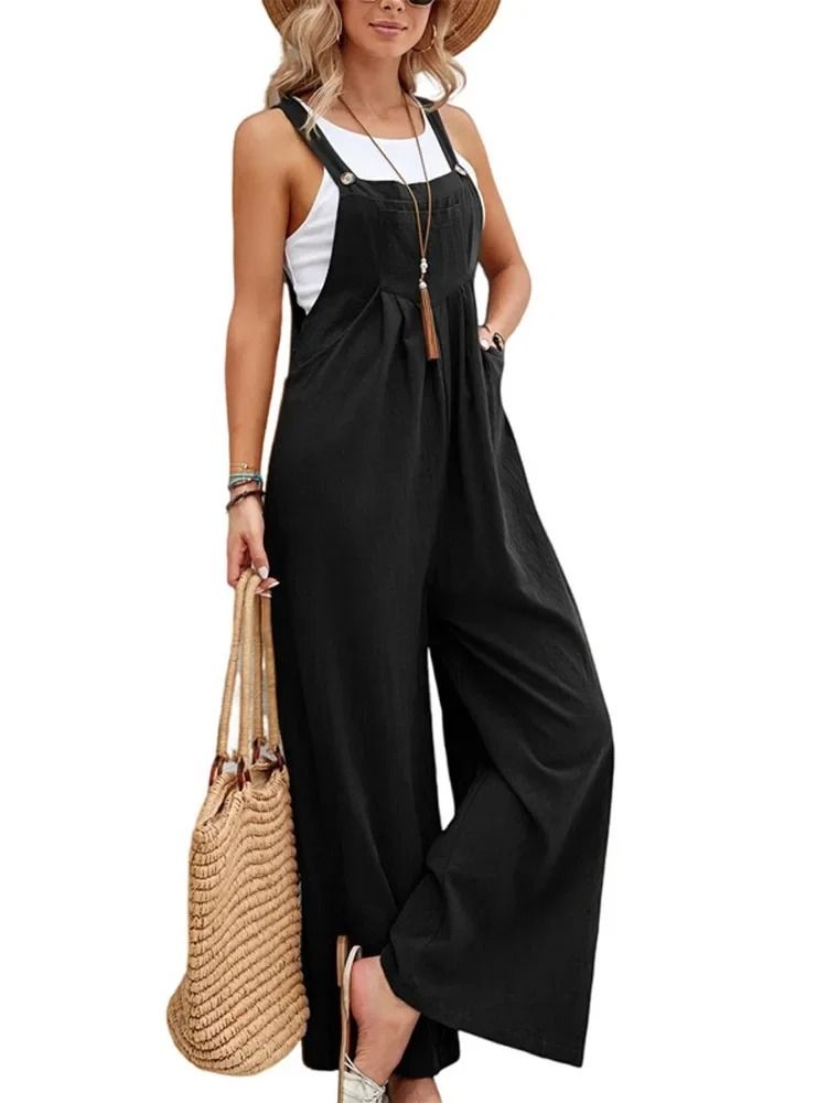 Women Loose Fit Fashion Overalls Wide Leg Baggy Bib Overalls Jumpsuit Dungarees Summer Jumpsuit Cas 2