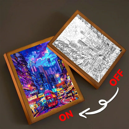 Asian Cityscape Painting LED Bedside Light 9