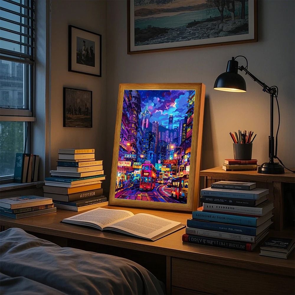 Asian Cityscape Painting LED Bedside Light 1