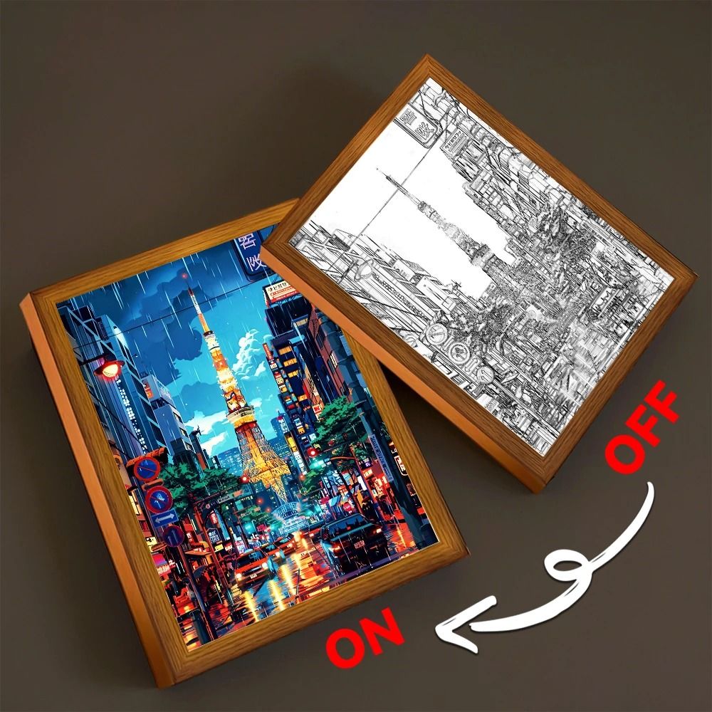 Asian Cityscape Painting LED Bedside Light 3