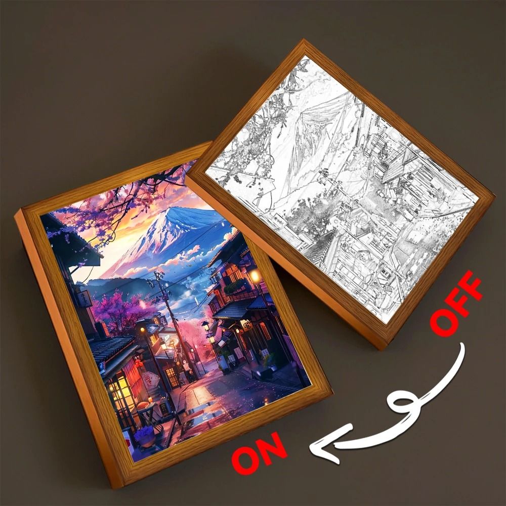Asian Cityscape Painting LED Bedside Light 8