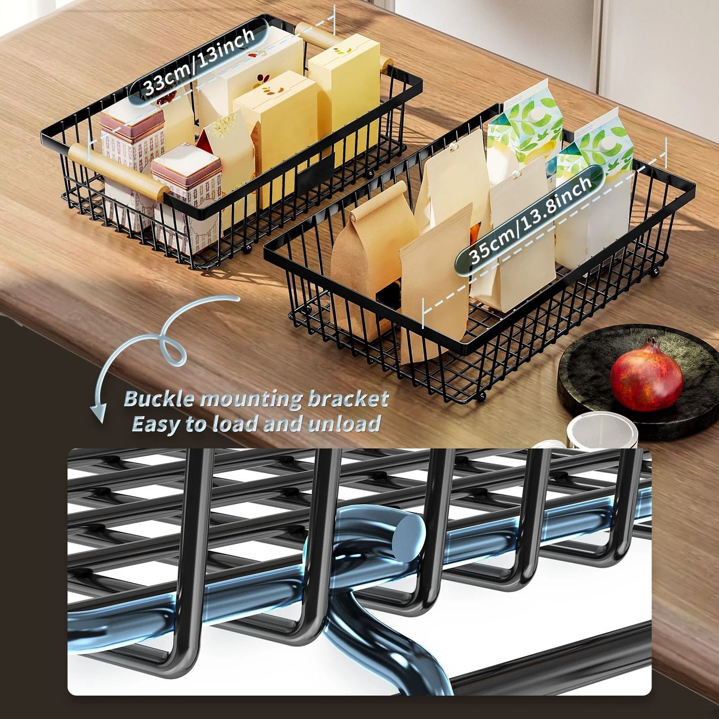 Metal Storage Basket With Wooden Handle And Hooks 5