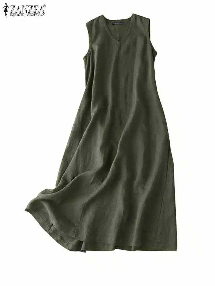 ZANZEA BreezeFlow Womens Summer Sleeveless Dress  VNeck Casual Loose Sundress With Vintage Charm 11