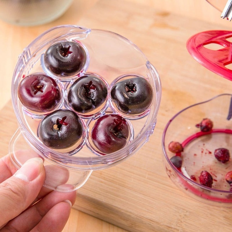 6 Hole Cherry Corer With Container Kitchen Gadgets Tools, Novelty Cherry Pitter Stone Corer Remover, Pit 6 Fruit Tool
