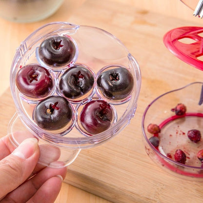 6 Hole Cherry Corer With Container Kitchen Gadgets Tools, Novelty Cherry Pitter Stone Corer Remover, Pit 6 Fruit Tool