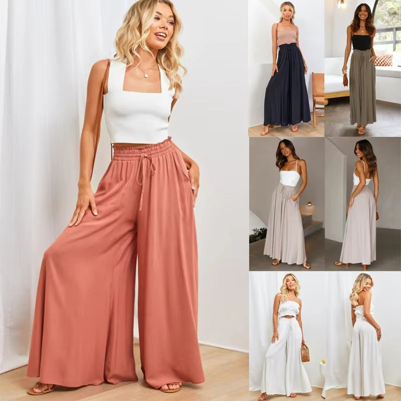 BreezeEase Womens Wide Leg Pants – Lightweight Elastic Waist Summer Trousers for Effortless Style