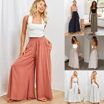 BreezeEase Womens Wide Leg Pants – Lightweight Elastic Waist Summer Trousers for Effortless Style
