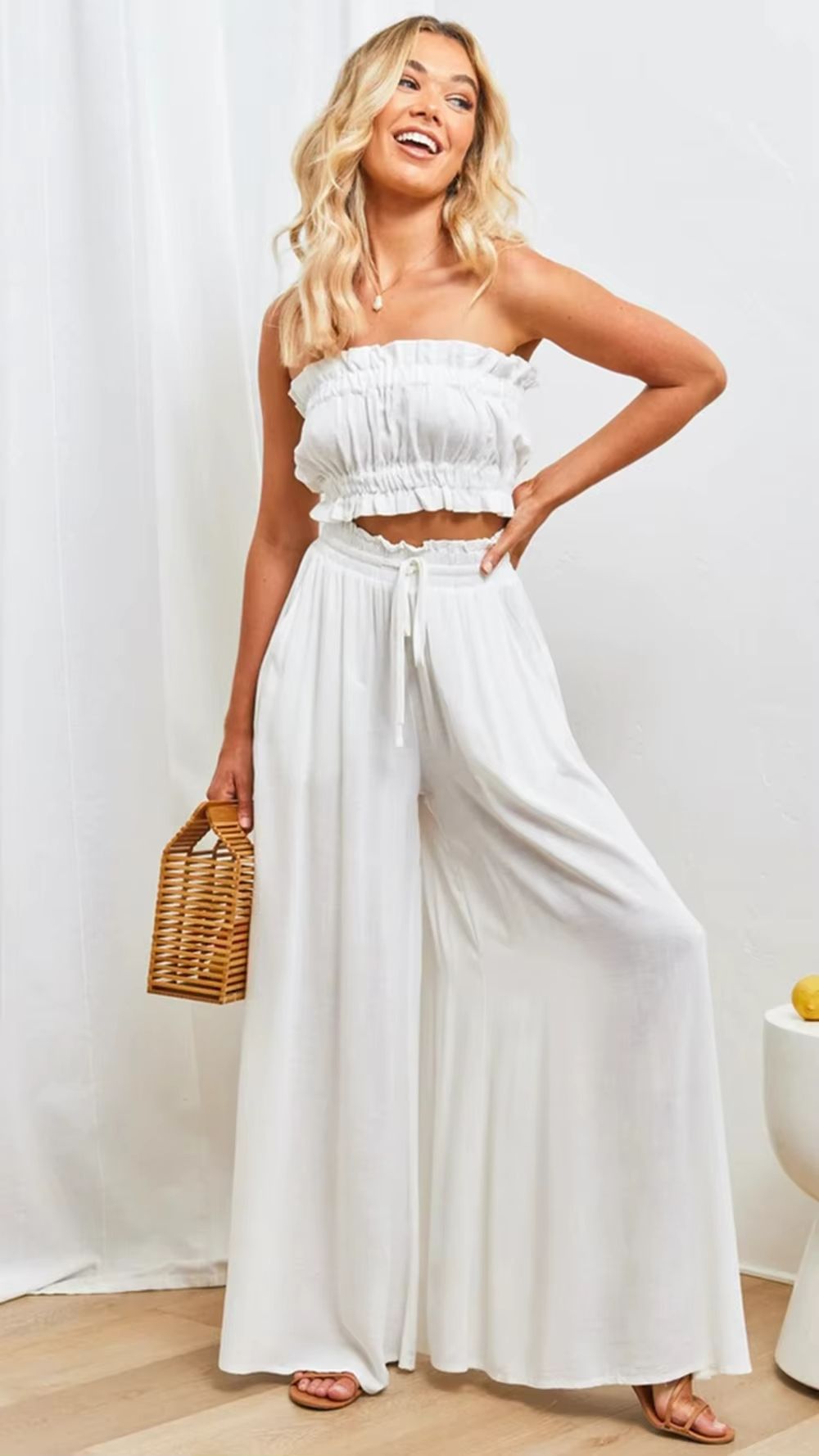 BreezeEase Womens Wide Leg Pants  Lightweight Elastic Waist Summer Trousers For Effortless Style 1