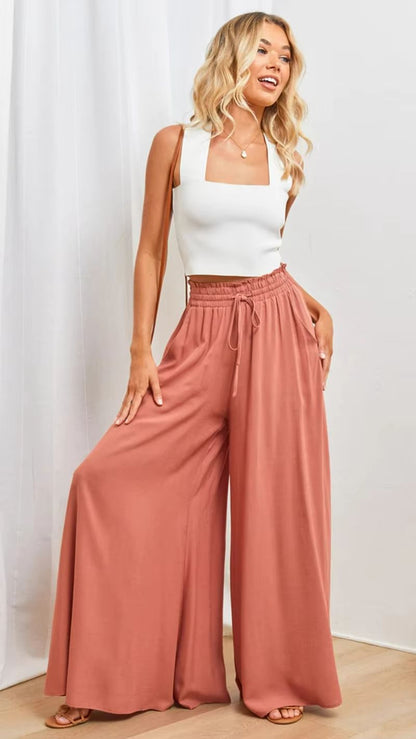 BreezeEase Womens Wide Leg Pants  Lightweight Elastic Waist Summer Trousers For Effortless Style 6