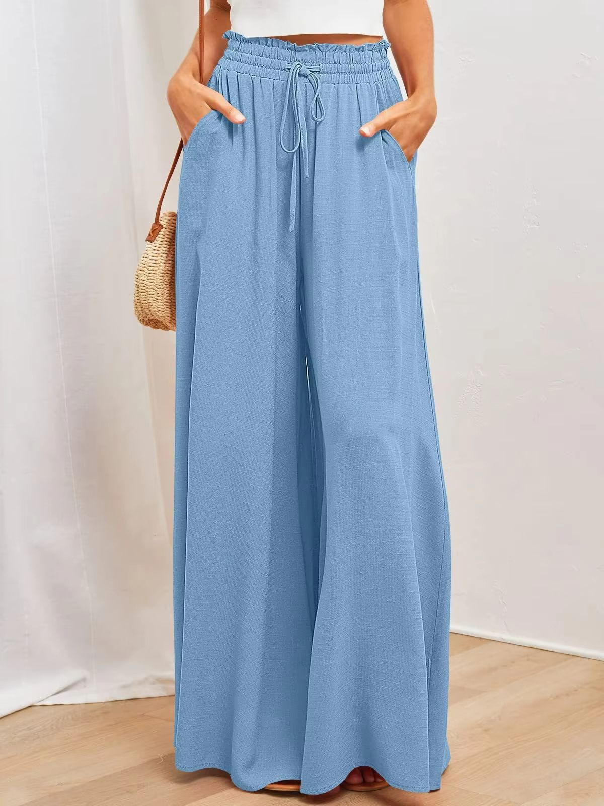 BreezeEase Womens Wide Leg Pants  Lightweight Elastic Waist Summer Trousers For Effortless Style 8