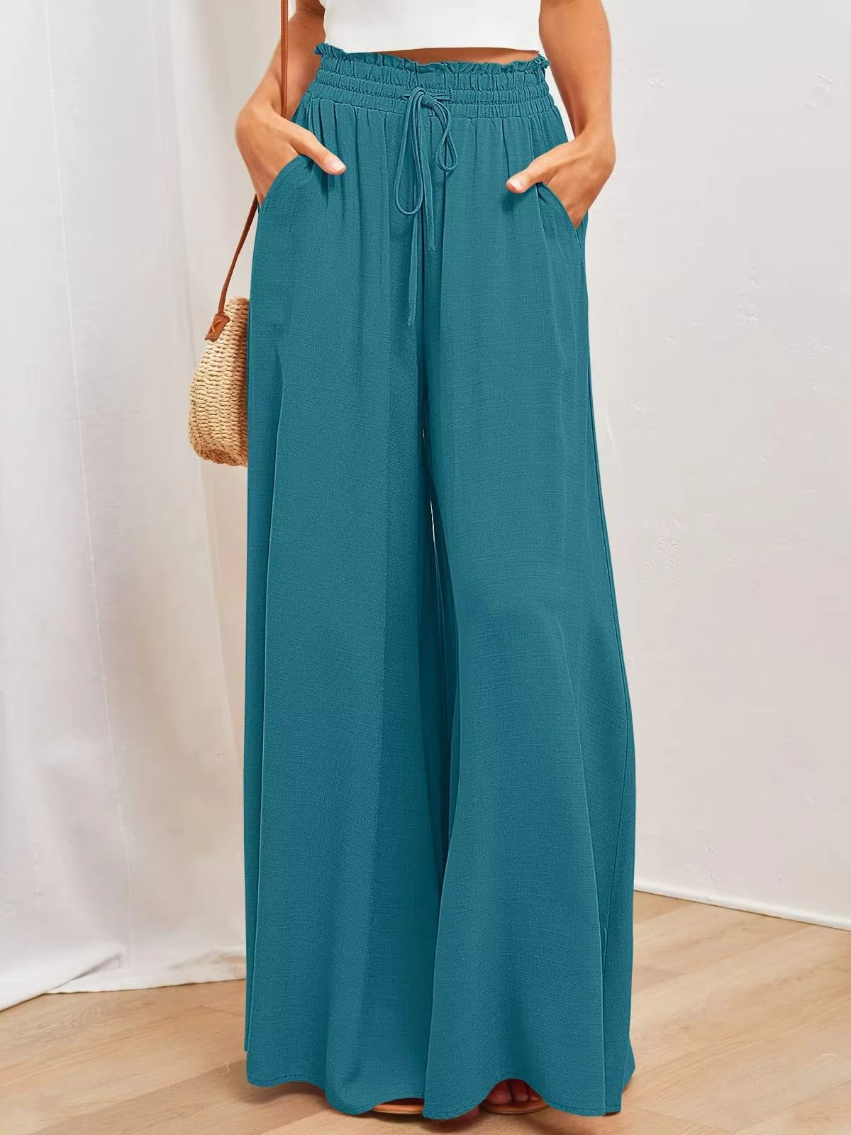 BreezeEase Womens Wide Leg Pants  Lightweight Elastic Waist Summer Trousers For Effortless Style 14