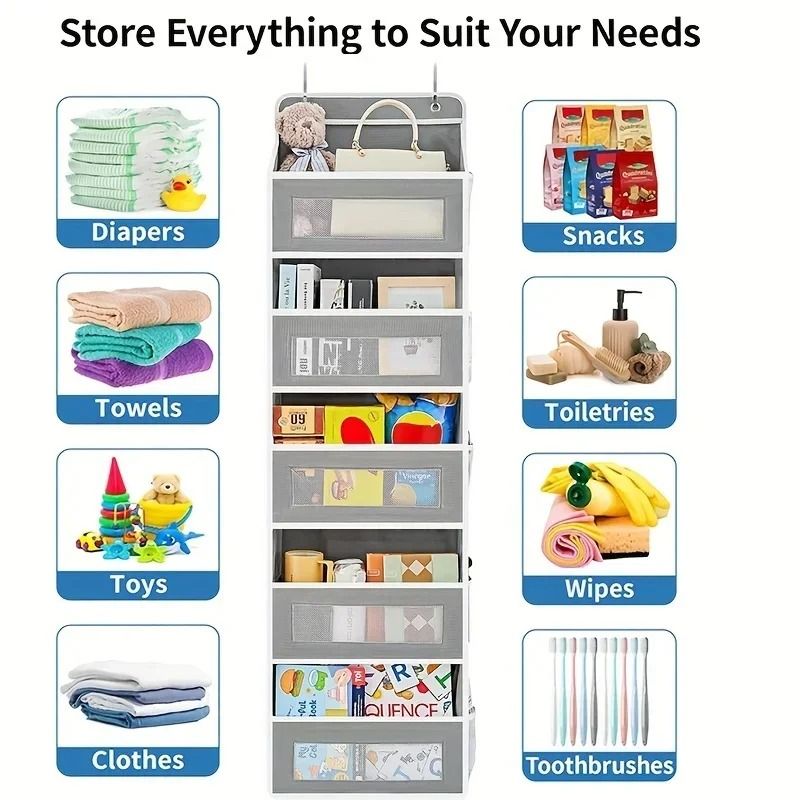 5 Shelf Hanging Storage Organizer Behind Door Anti Tilt Large Capacity Pockets 5