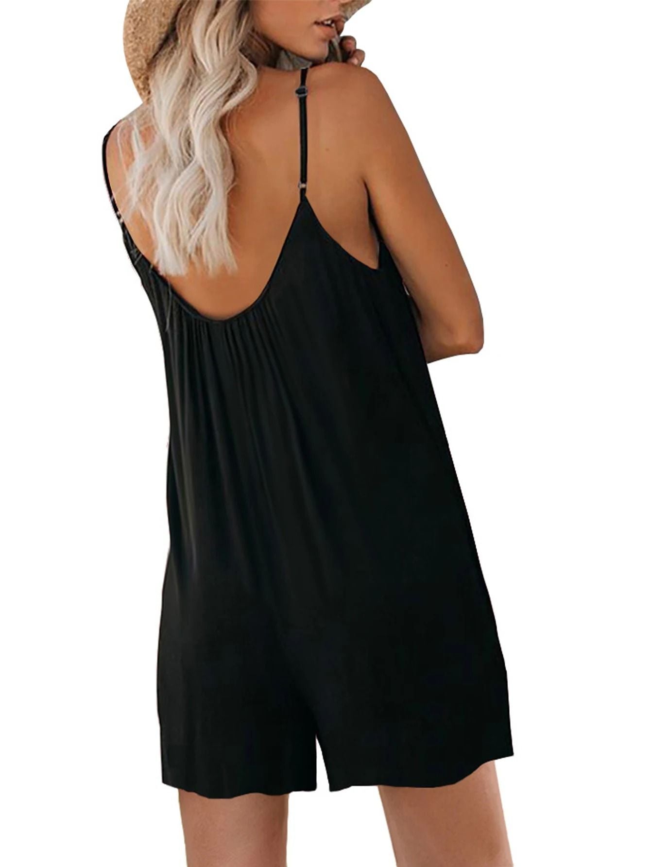 Women Casual Summer Romper Loose V Neck Adjustable Strap Sleeveless Jumpsuitdres 1