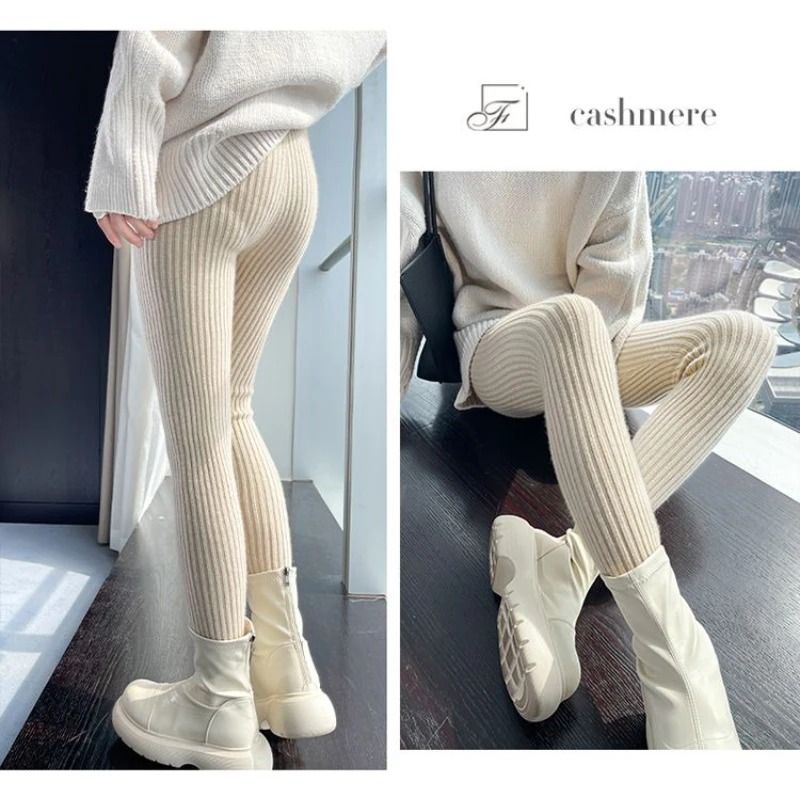 Slim Leggings Women High Waist Casual Thermal Knitted Trousers 3