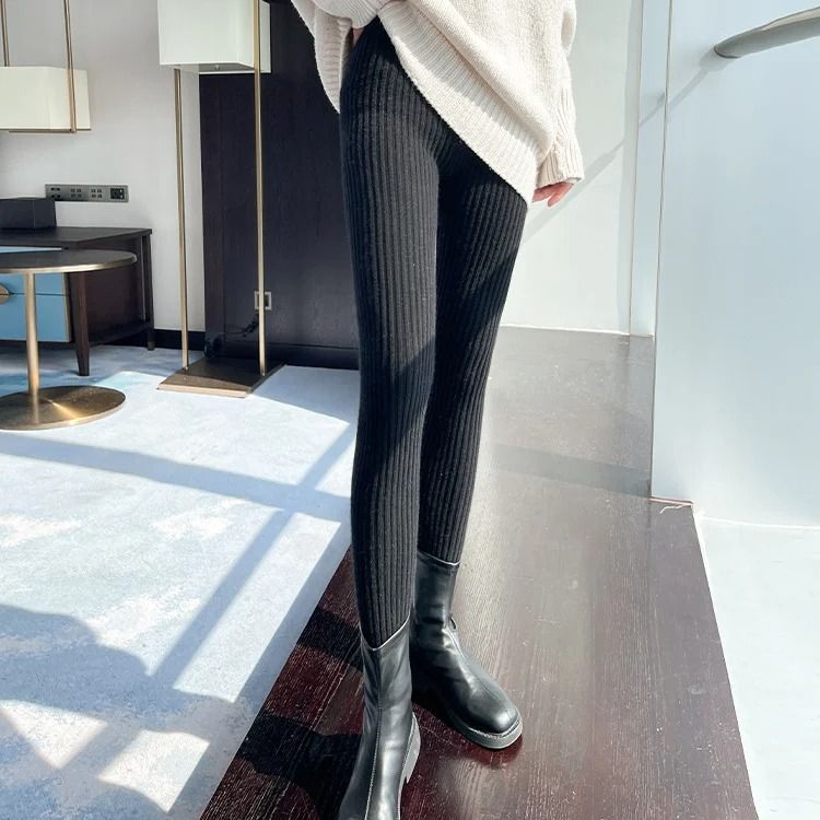 Slim Leggings Women High Waist Casual Thermal Knitted Trousers 7