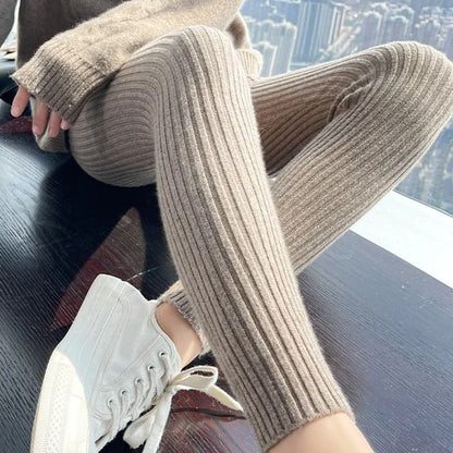 Slim Leggings Women High Waist Casual Thermal Knitted Trousers 8