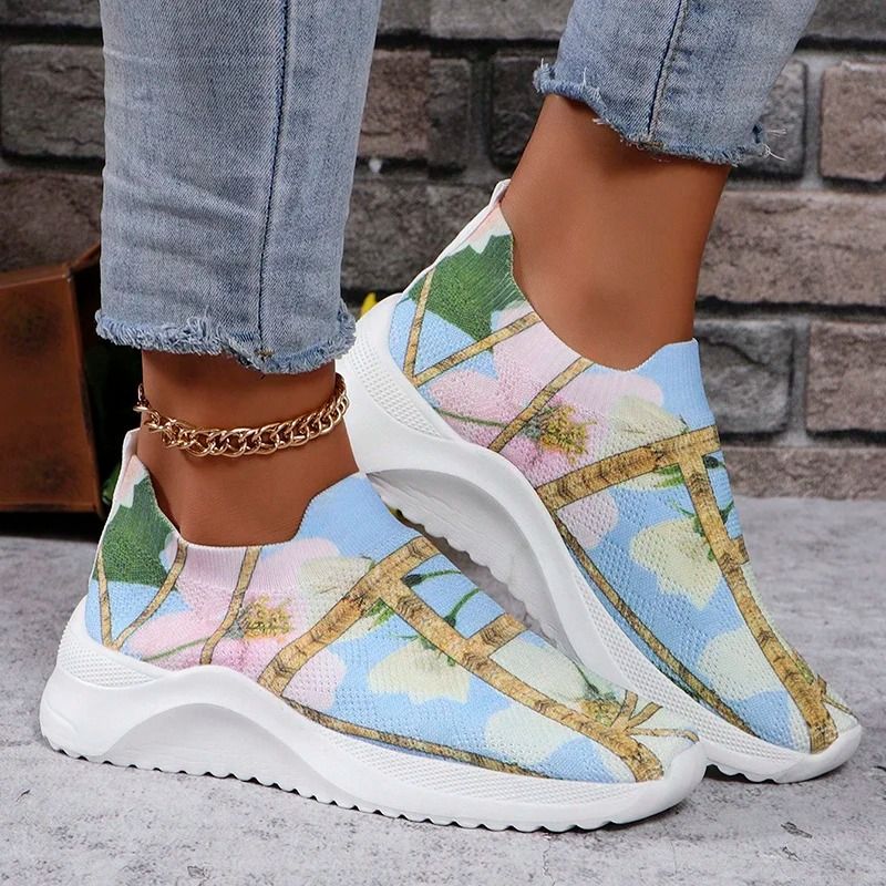 Floral Print Platform Sneakers Women Breathable Non Slip Running Shoes 10