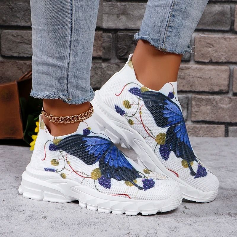 Floral Print Platform Sneakers Women Breathable Non Slip Running Shoes 7