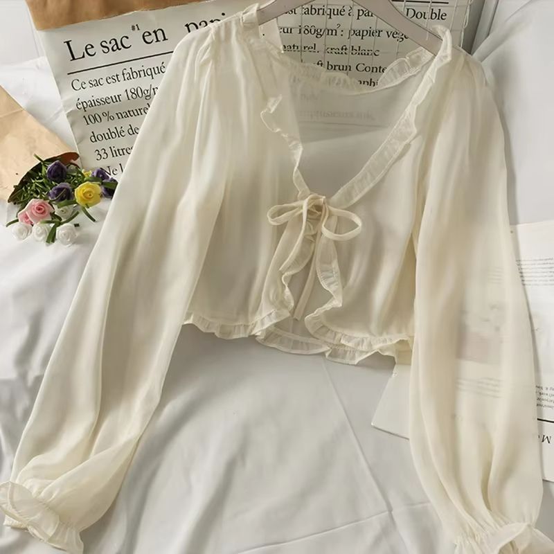 GraceLight Womens Lace Cardigan Blouse  Lightweight Ruffle Long Sleeve Sun Protection Cover Up 9