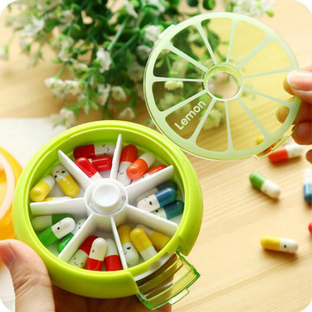 Rotatable Weekly Pill Organizer, Portable Travel Pill Case Box with 7 Grids for Vitamins, Tablets & Medicine Storage