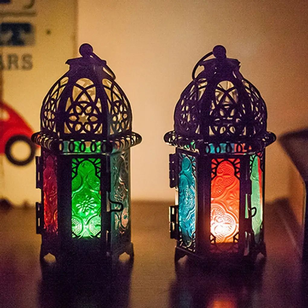 Glass Crystal Moroccan Candle Holder with Metal Hollow Design