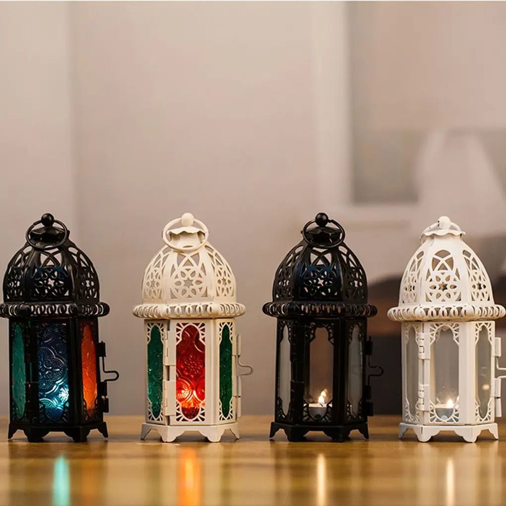 Glass Crystal Moroccan Candle Holder With Metal Hollow Design 2