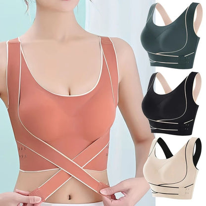 Sports Bra Front Adjustable Buckle Wireless Padded Comfy Gym Yoga Top 1