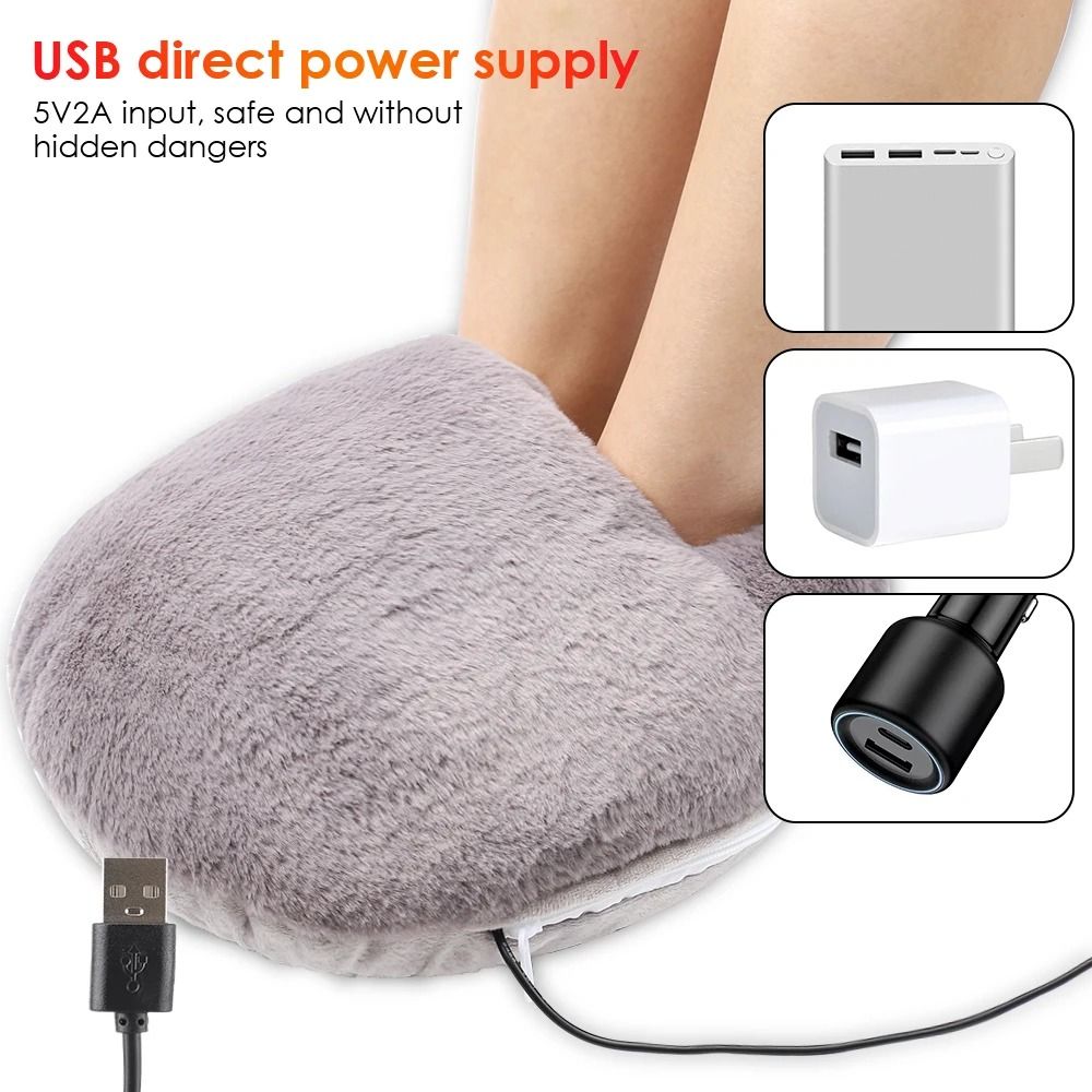 USB Winter Electric Foot Heating Pad Soft Plush Under Desk Warmer 2