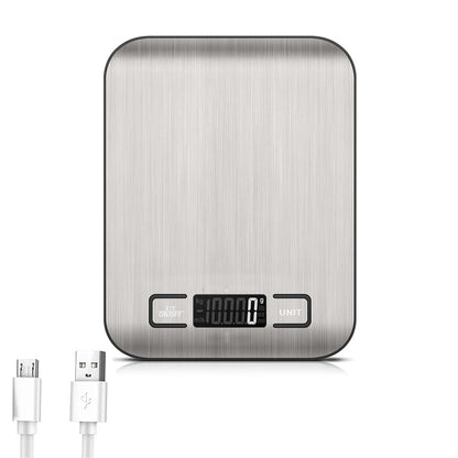 USB Charging Digital Kitchen Scale LCD Display 10Kg 1g Electronic Weights Scales, Food Weighing Scale for Cooking Baking