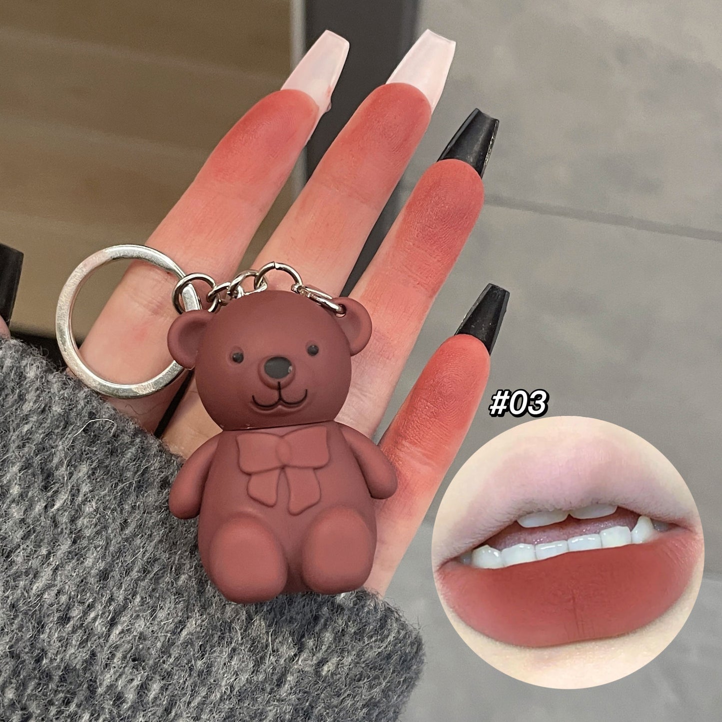 Keychain Mirror Lip Gloss Cute Bear Jelly Liquid Lipstick Waterproof Tinted Lip Glaze Nonstick Cup  2