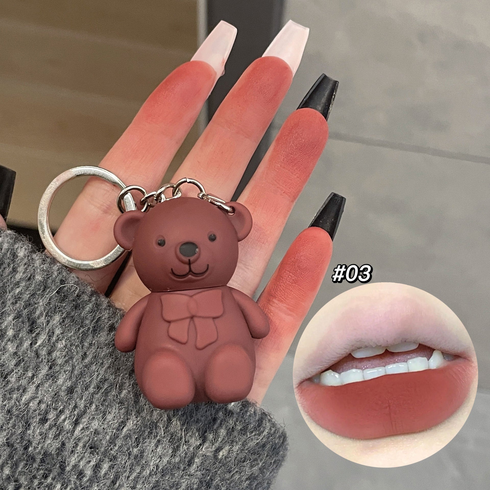 Keychain Mirror Lip Gloss Cute Bear Jelly Liquid Lipstick Waterproof Tinted Lip Glaze Nonstick Cup  2