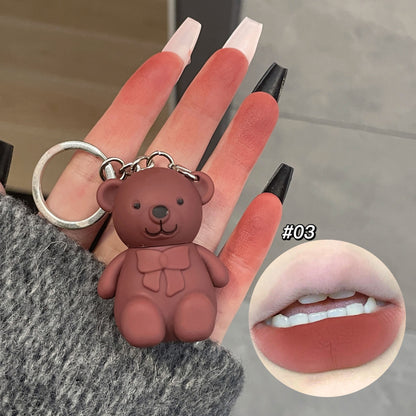 Keychain Mirror Lip Gloss Cute Bear Jelly Liquid Lipstick Waterproof Tinted Lip Glaze Nonstick Cup  2
