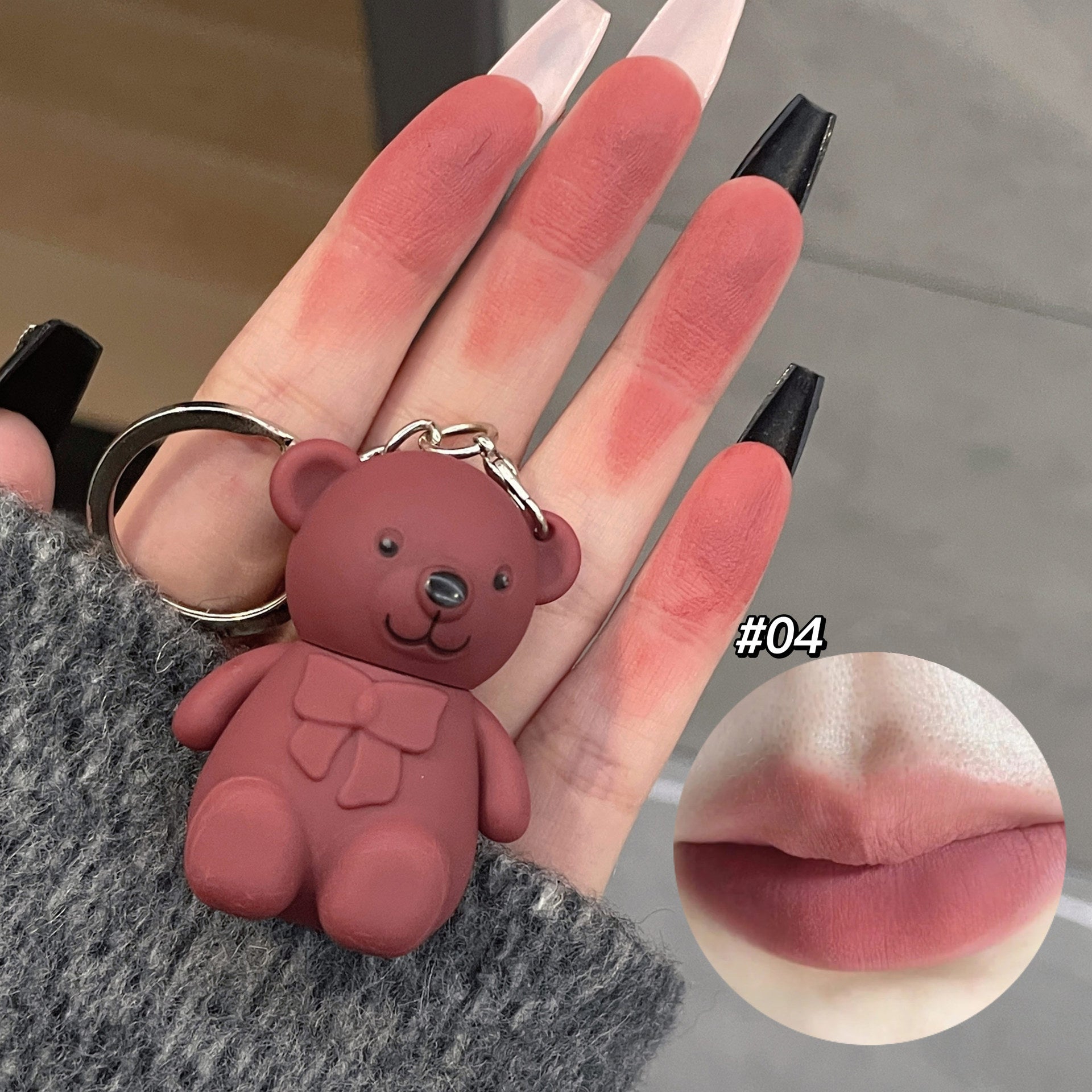 Keychain Mirror Lip Gloss Cute Bear Jelly Liquid Lipstick Waterproof Tinted Lip Glaze Nonstick Cup  5