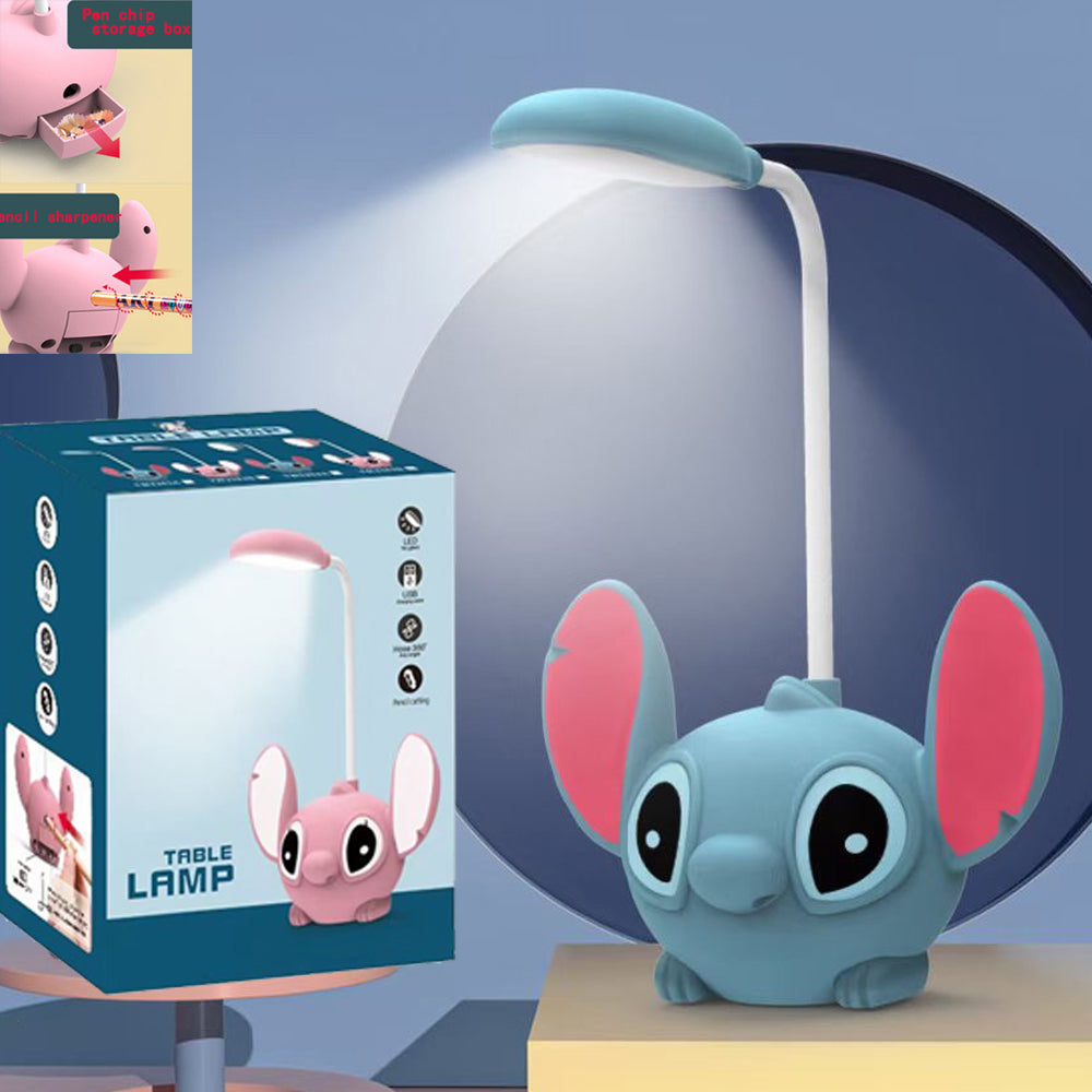 Cute Disney Lilo and Stitch LED Desk Lamp with Pencil Sharpener, Foldable USB Rechargeable Study Light Gift