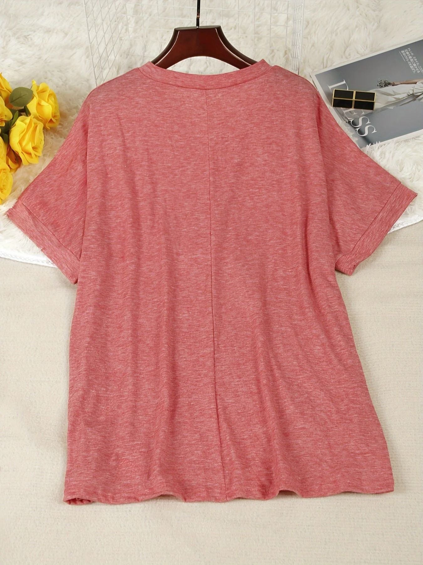 Chic Plus Size Short Sleeve Buttoned V Neck Casual T Shirt Lightweight Summer Top For Women 1