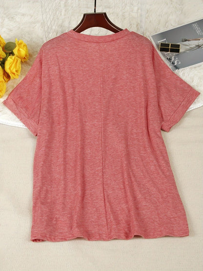 Chic Plus Size Short Sleeve Buttoned V Neck Casual T Shirt Lightweight Summer Top For Women 1