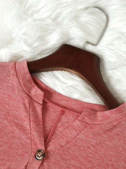 Chic Plus Size Short Sleeve Buttoned V Neck Casual T Shirt Lightweight Summer Top For Women 2
