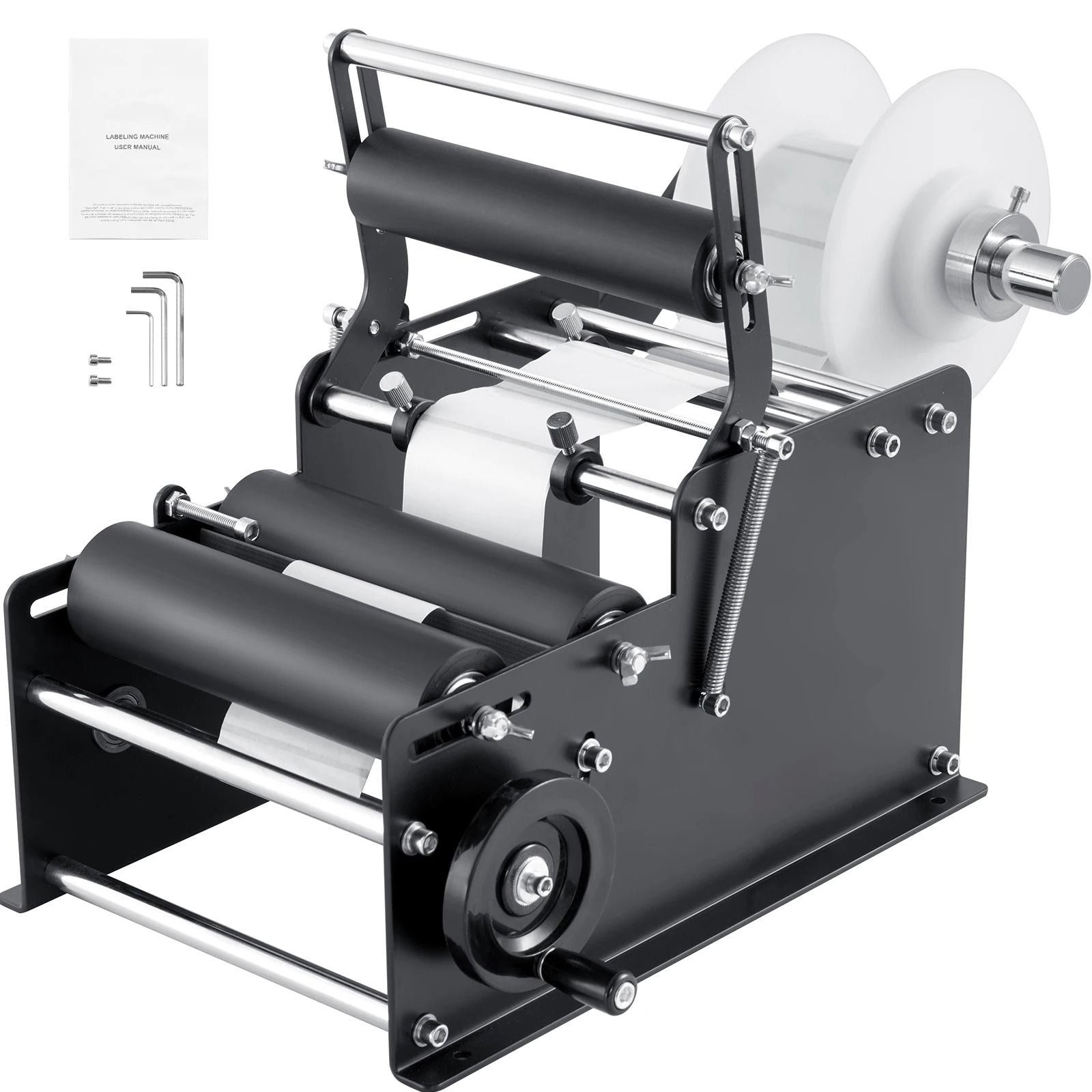 SucceBuy Manual Round Bottle Labeling Machine Adjustable Bottle Labeler with Pressing Bar